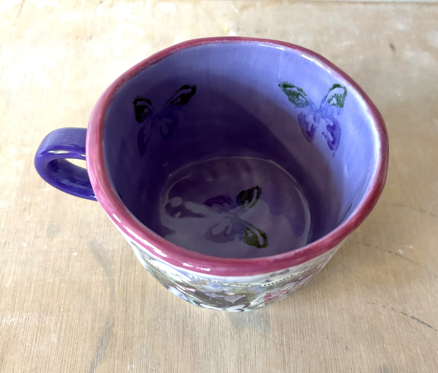 Millie's Pottery Twilight 'Hold on tight spider monkey' Purple Mug