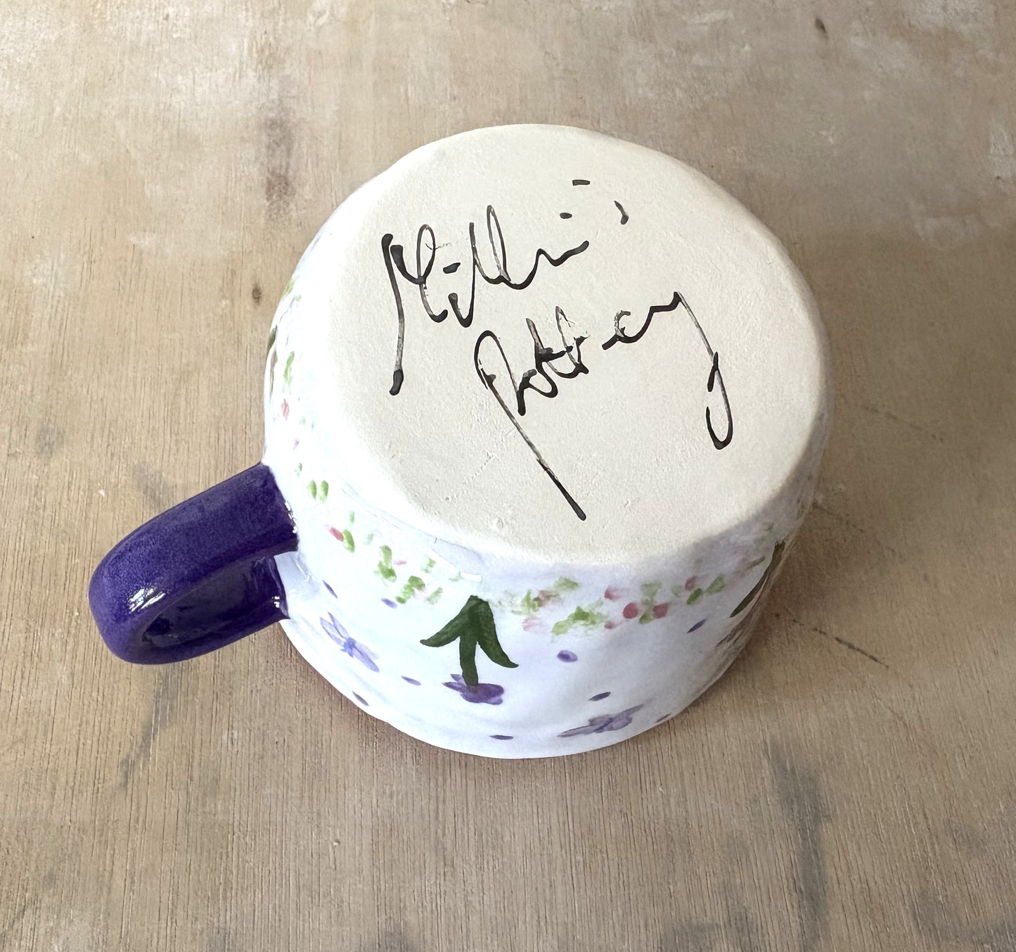 Millie's Pottery Twilight 'Hold on tight spider monkey' Purple Mug