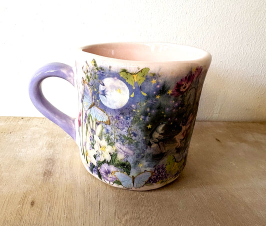 Millie's Pottery Fairy and Frog Pink and Lilac Flower Small Mug