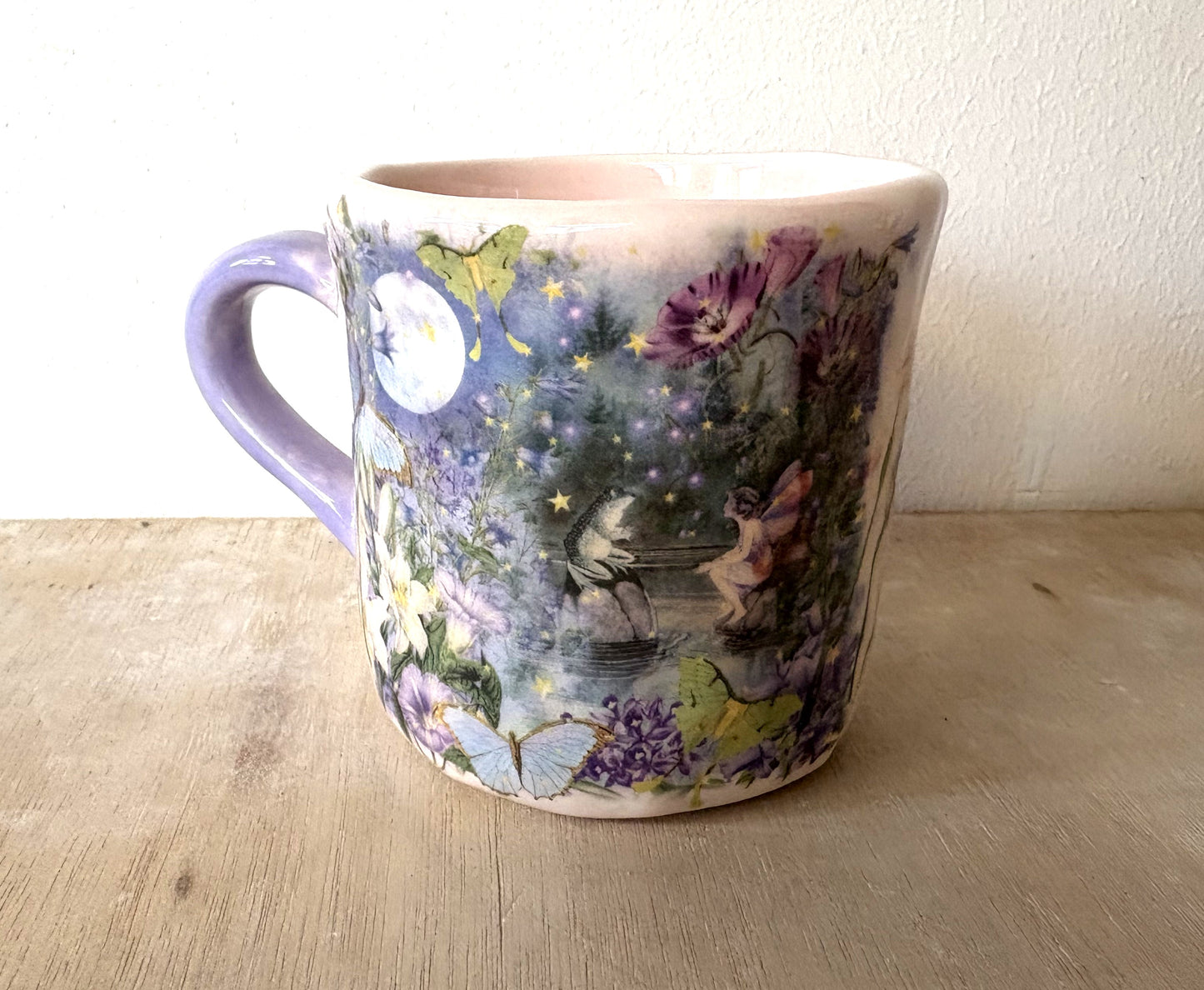 Millie's Pottery Fairy and Frog Pink and Lilac Flower Small Mug