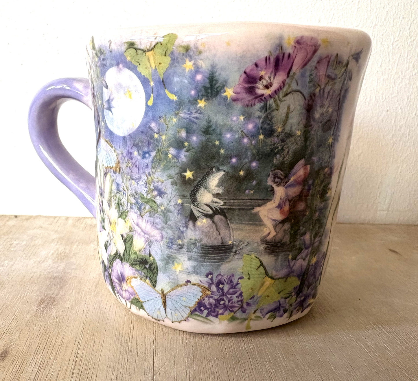 Millie's Pottery Fairy and Frog Pink and Lilac Flower Small Mug