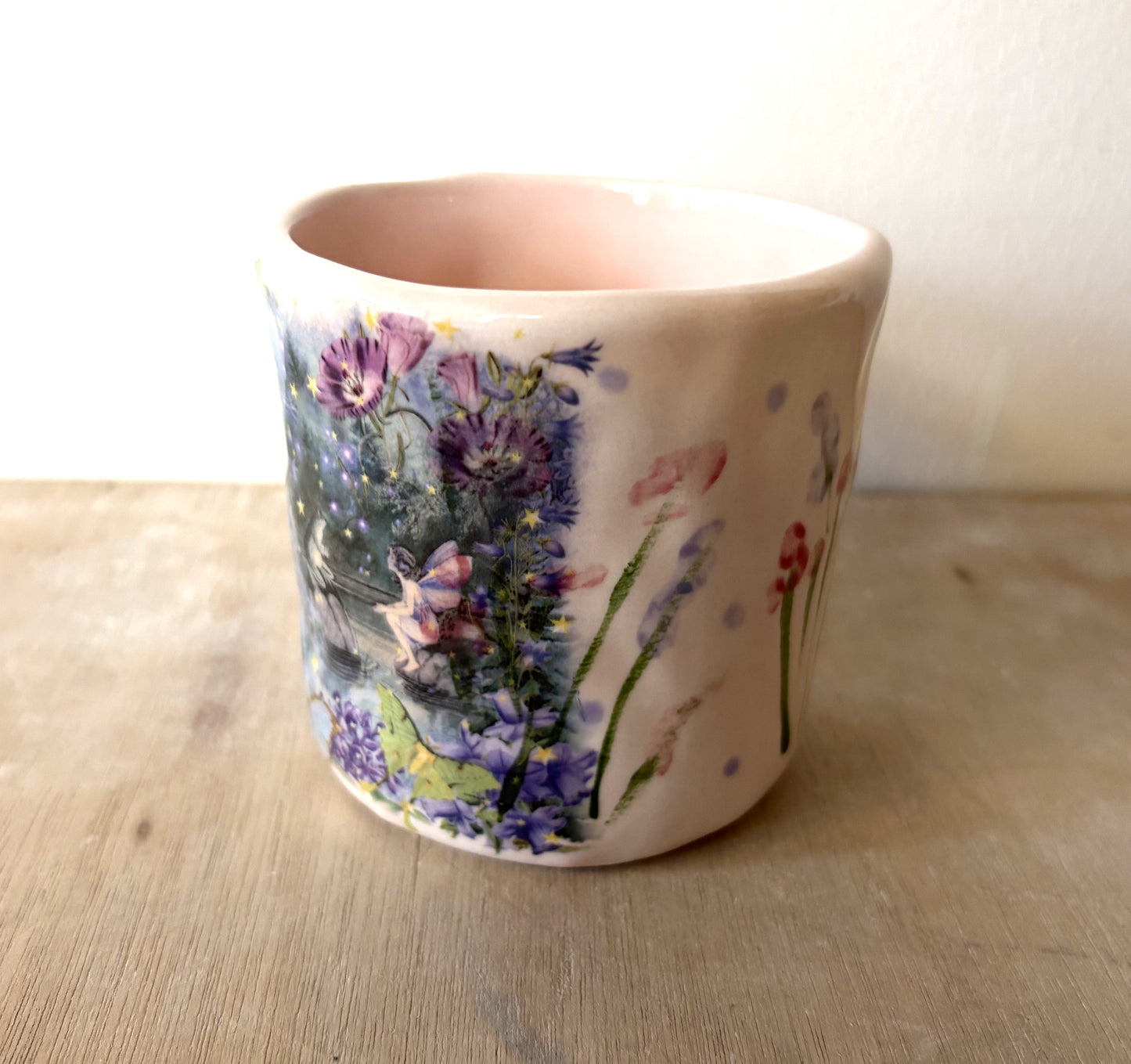 Millie's Pottery Fairy and Frog Pink and Lilac Flower Small Mug