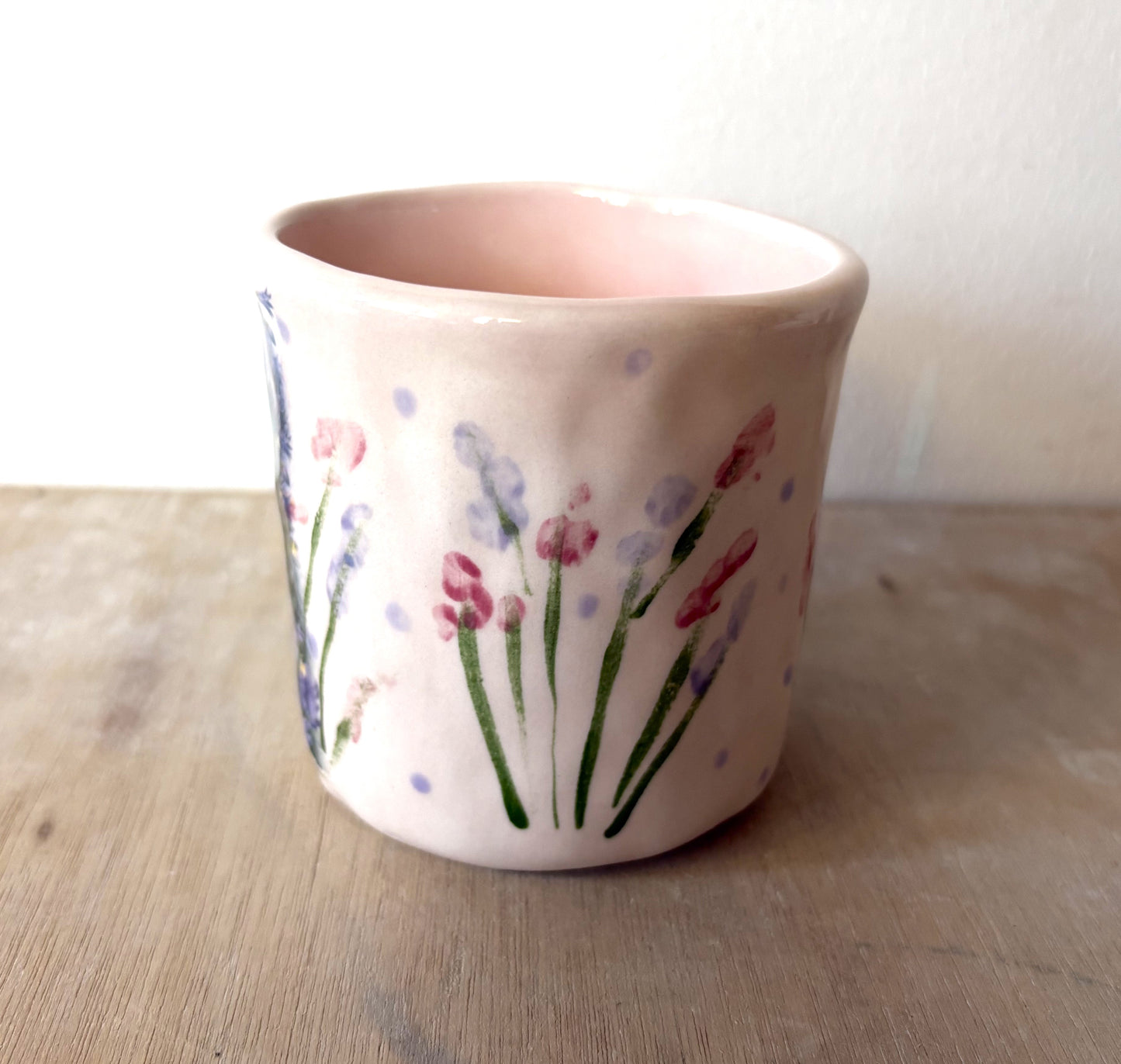 Millie's Pottery Fairy and Frog Pink and Lilac Flower Small Mug