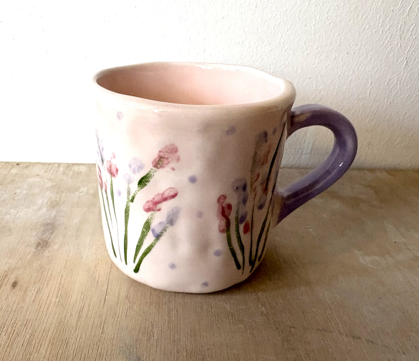 Millie's Pottery Fairy and Frog Pink and Lilac Flower Small Mug