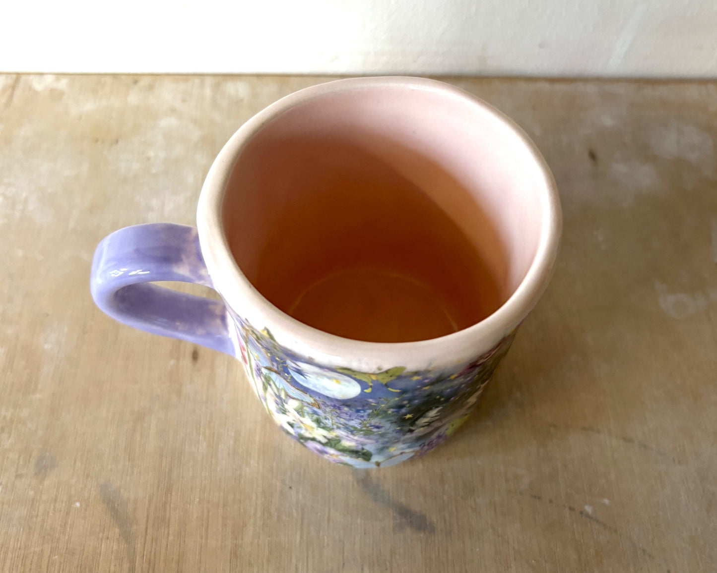 Millie's Pottery Fairy and Frog Pink and Lilac Flower Small Mug