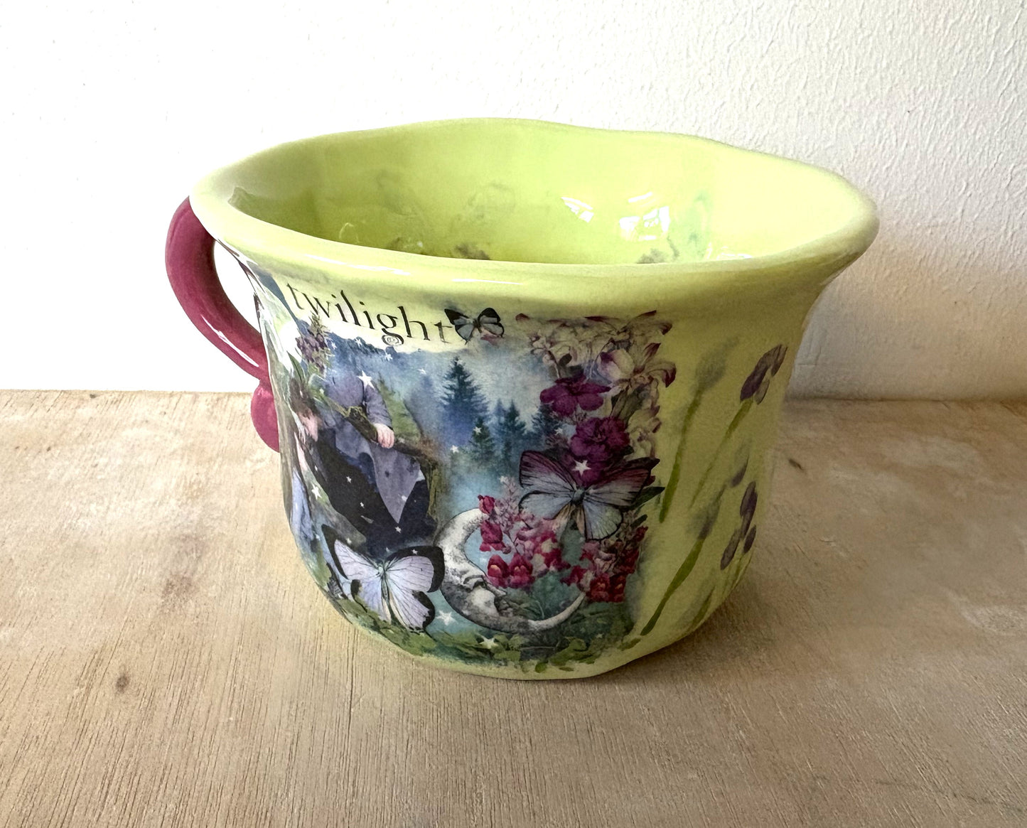 Millie's Pottery Twilight Meadow Butterfly Large Scroll Handle Mug