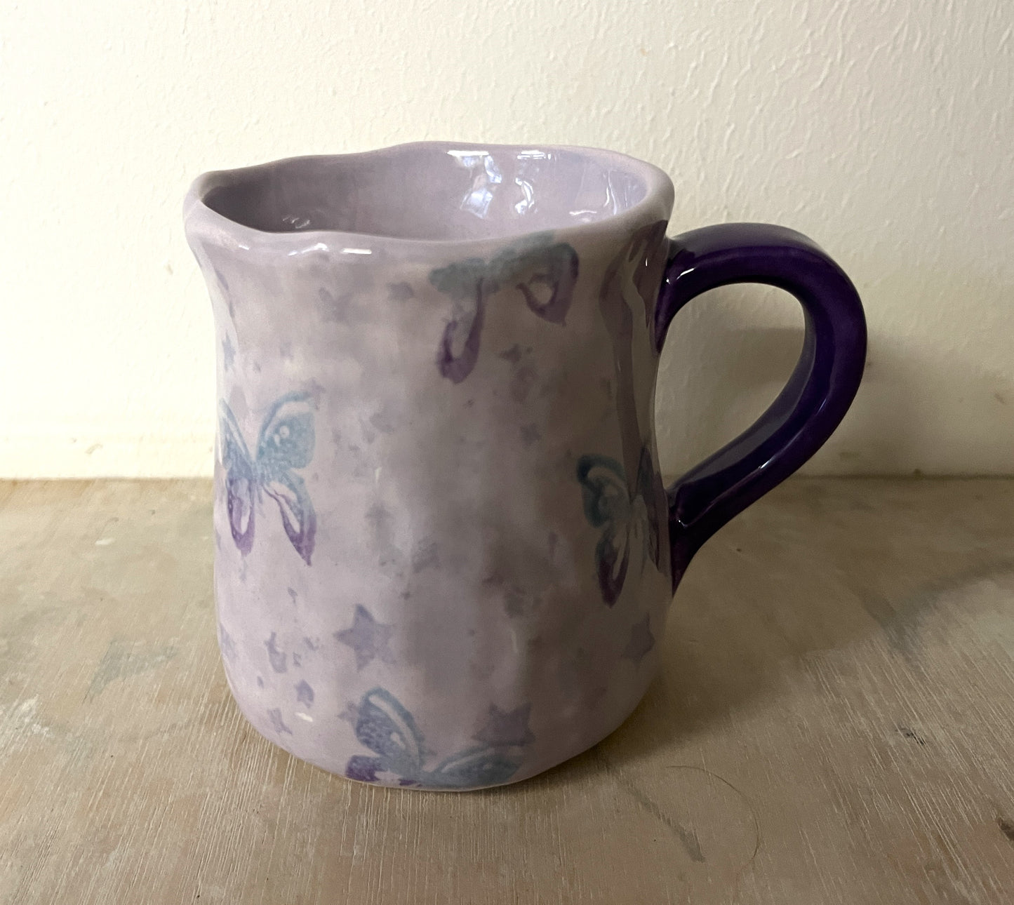 Millie's Pottery Twilight Large Tulip Shape Purple 'Hold on Tight Spider Monkey' Mug