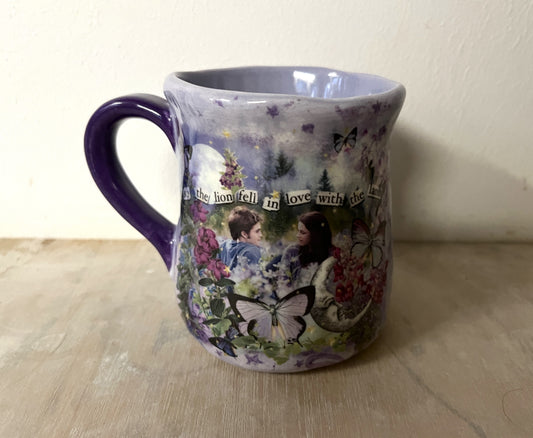 Millie's Pottery Twilight Large Tulip Shape Purple 'Lion and Lamb' Mug