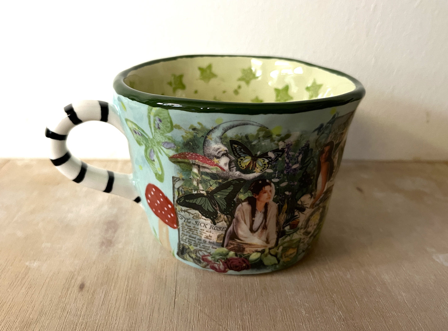 Millie's Pottery Practical Magic Design wit Toadstools and Peekaboo Frog Large Mug Gift