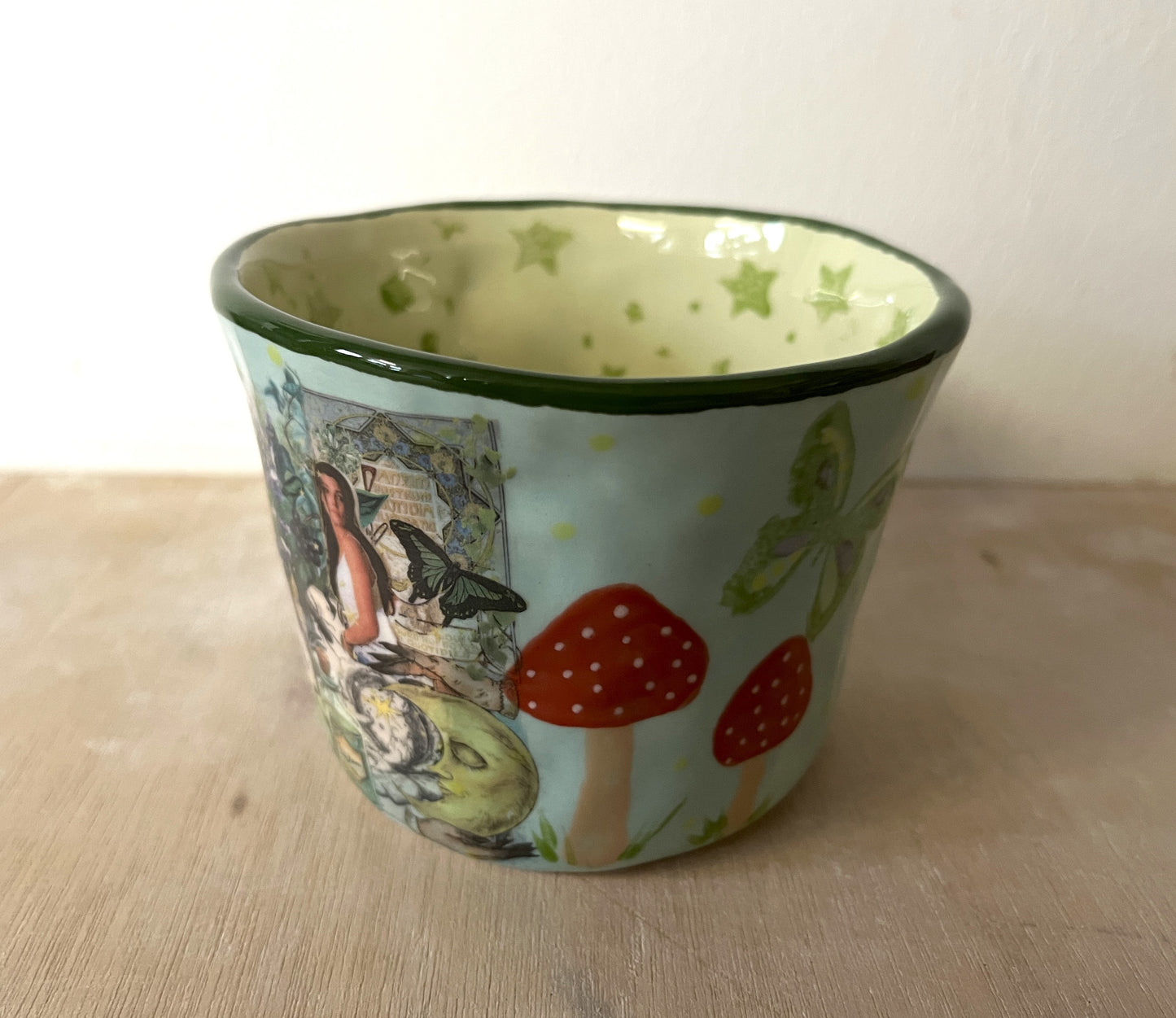 Millie's Pottery Practical Magic Design wit Toadstools and Peekaboo Frog Large Mug Gift