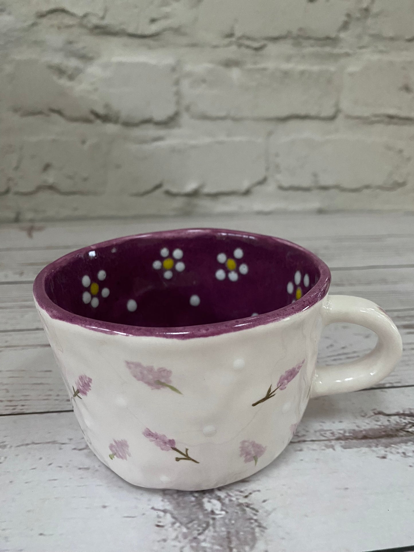 Millie's Pottery Cream Lavender and Daisy Peekaboo Mushroom Mug Gift Set