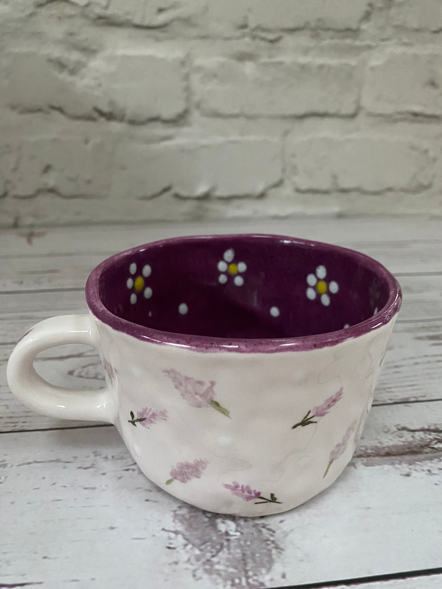 Millie's Pottery Cream Lavender and Daisy Peekaboo Mushroom Mug Gift Set